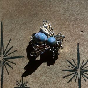 Charming Silver and Blue Insect Brooch